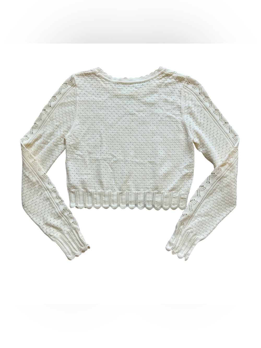 LoveShackFancy Sinfonia Cropped Pullover Cream Pointelle Bow Knit Sweater Small - Picture 12 of 13